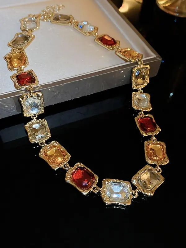 Women's Elegant Rhinestone Decorated Jewelry Set, Exquisite Trendy Necklace & Dangle Earrings, Fashionable Jewelry Set for Party Decoration 2