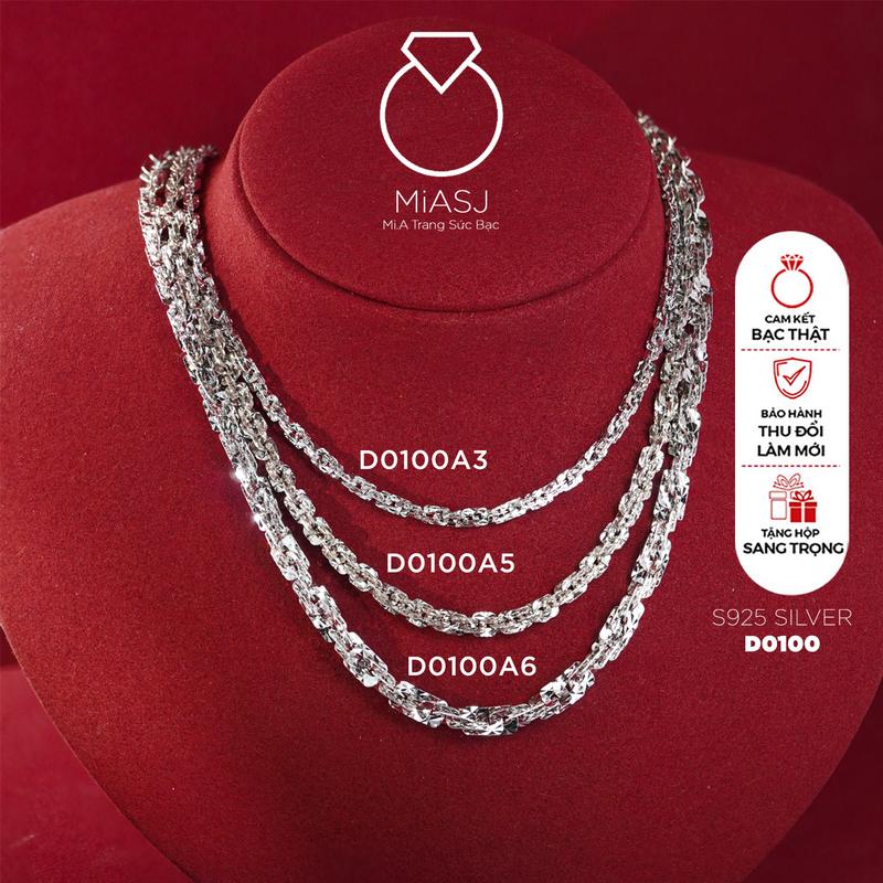 Dây chuyền xoắn vuông nữ bạc cân S925 MiASJ móc máy cao cấp nhiều kiểu D0100 | Mi.A Trang sức Bạc