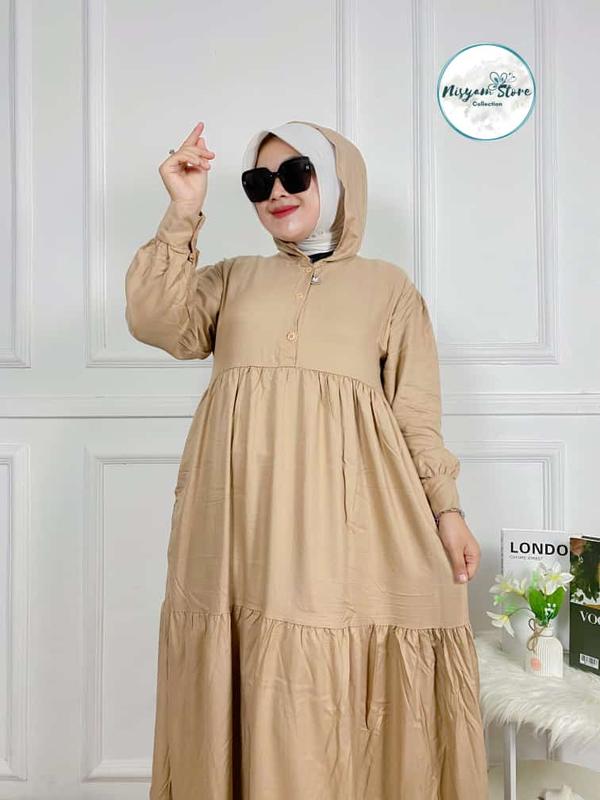 ShirtDress  Gamis Jubah Hoodie Terbaru Wanita Oversize Katun Rayon Twill Muslim Midi 2