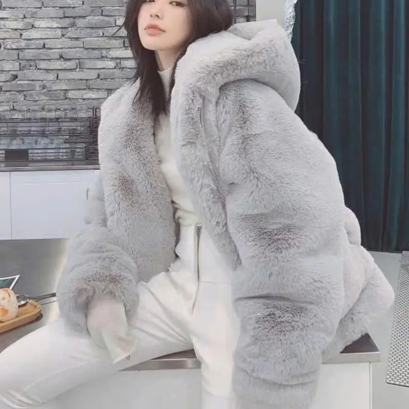Áo khoác lông thỏ unisex MÀU TRƠN CÓ MŨ siêu rộng thiết kế phong cách ấp áp dễ thương, SEE 3S 6