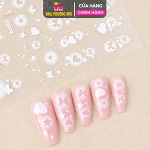 Sticker Bướm Dán Móng Tay 5D Ngôi Sao Tình Yêu Trắng, Miếng Dán Trang Trí Móng Tay Làm Nail Nữ Women