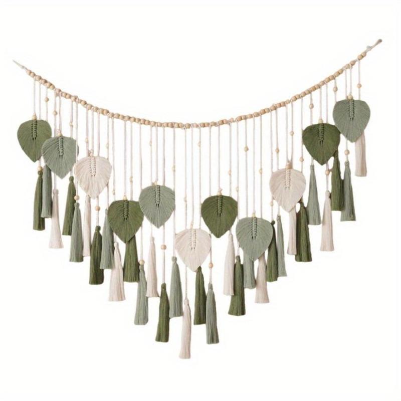 Boho Style Leaf Design Wall Decor, Creative Handmade Woven Wall Art, Wall Hanging Decor for Home Living Room Bedroom 4