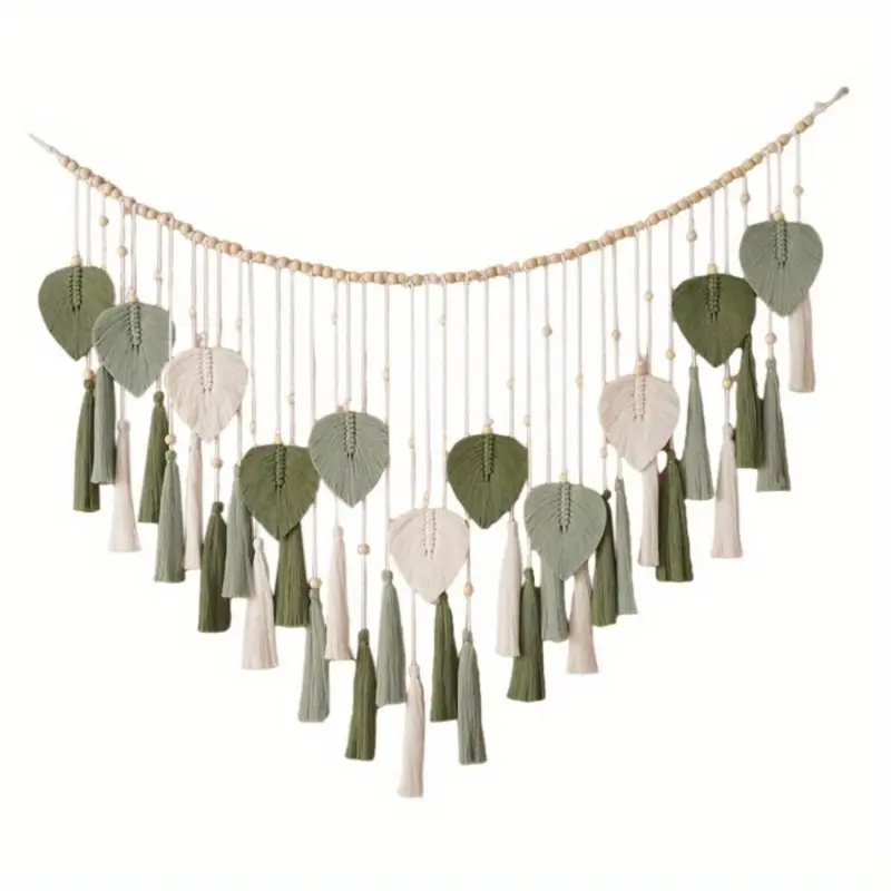 Boho Style Leaf Design Wall Decor, Creative Handmade Woven Wall Art, Wall Hanging Decor for Home Living Room Bedroom 4