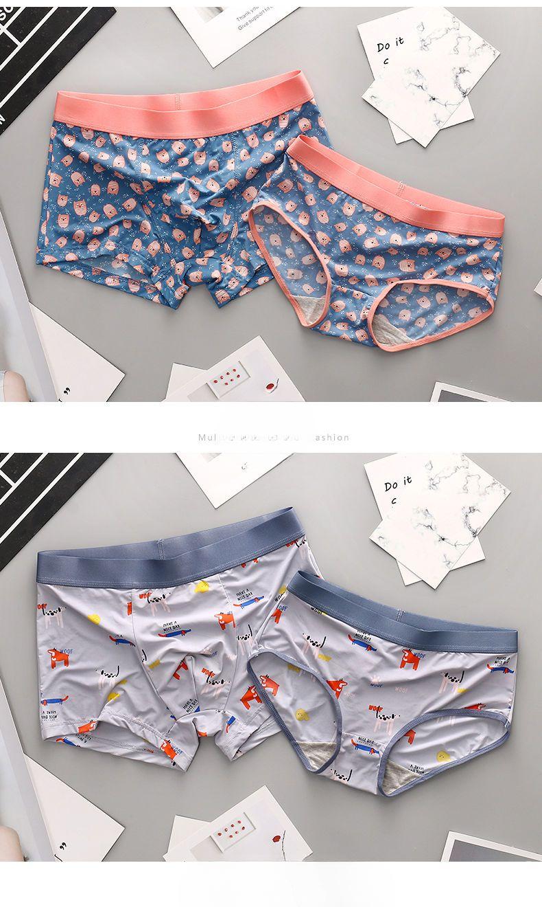 Product Introduction of 2-Pack Couple's Underwear Ice Silk One Male One Women's Briefs Couple's Shorts Large Size Cute Underwear Set Menswear Human Innerwear 3