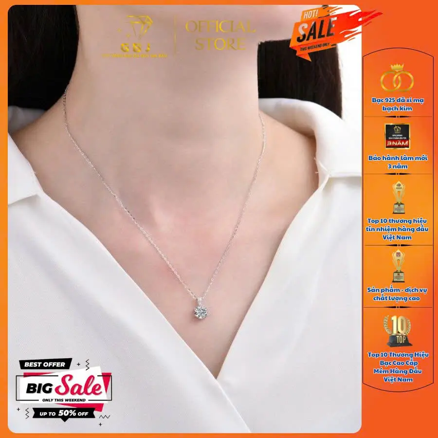 Dây Chuyền Bạc Mặt Tròn 6 Chấu Đính Viên Chủ Moissanite 6Li5 M07 (4T4) XI KIM Sang Trọng Dành Cho Nữ GBJ280