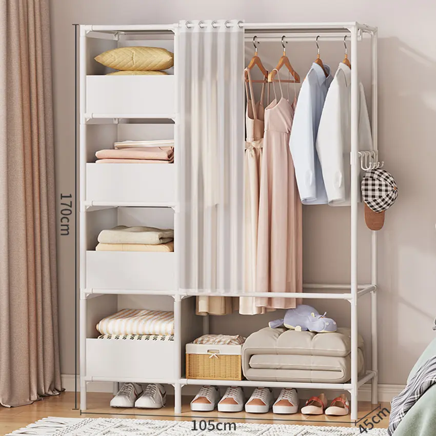Foldable Dustproof Wardrobe Portable Assembly Storage Closet Large Capacity Bedroom Clothes Simple Organizer Cabinet