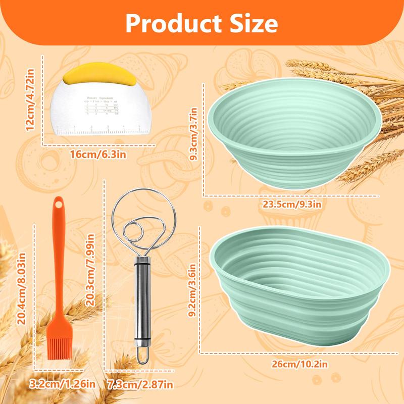 Silicone Bread Basket Set, 5 Counts/set Including Round & Oval Bread Basket & Baking Tools, Complete Set for Bread Making 6