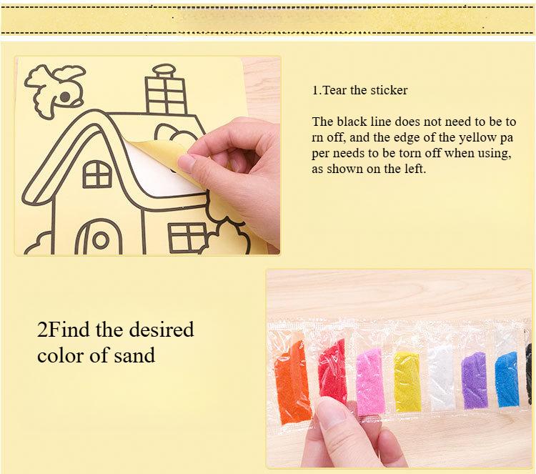 Product Introduction of Creative Toy Large Yellow Bottom Sand Painting Diy Set Children's Creative Color Sand Hand Painting Material Set 6