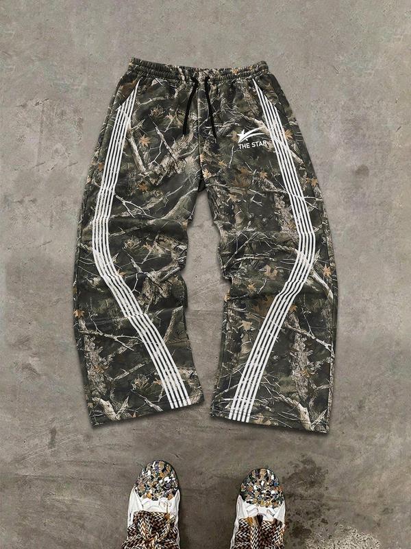 Men's Camo Print Straight Leg Sweatpants, Street Fashion Casual Regular Fit Camo Print Baggy Trousers for Daily Wear, Men's Bottoms for Summer 1