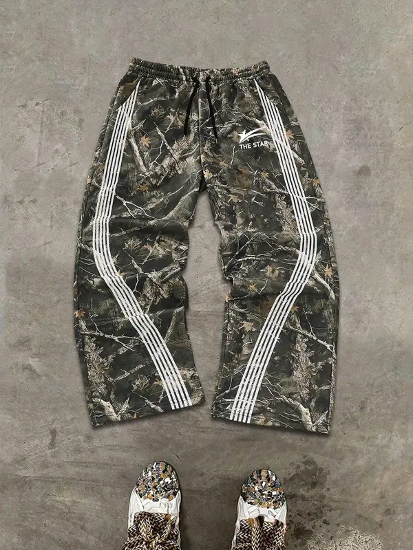 Men's Camo Print Straight Leg Sweatpants, Street Fashion Casual Regular Fit Camo Print Baggy Trousers for Daily Wear, Men's Bottoms for Summer 1