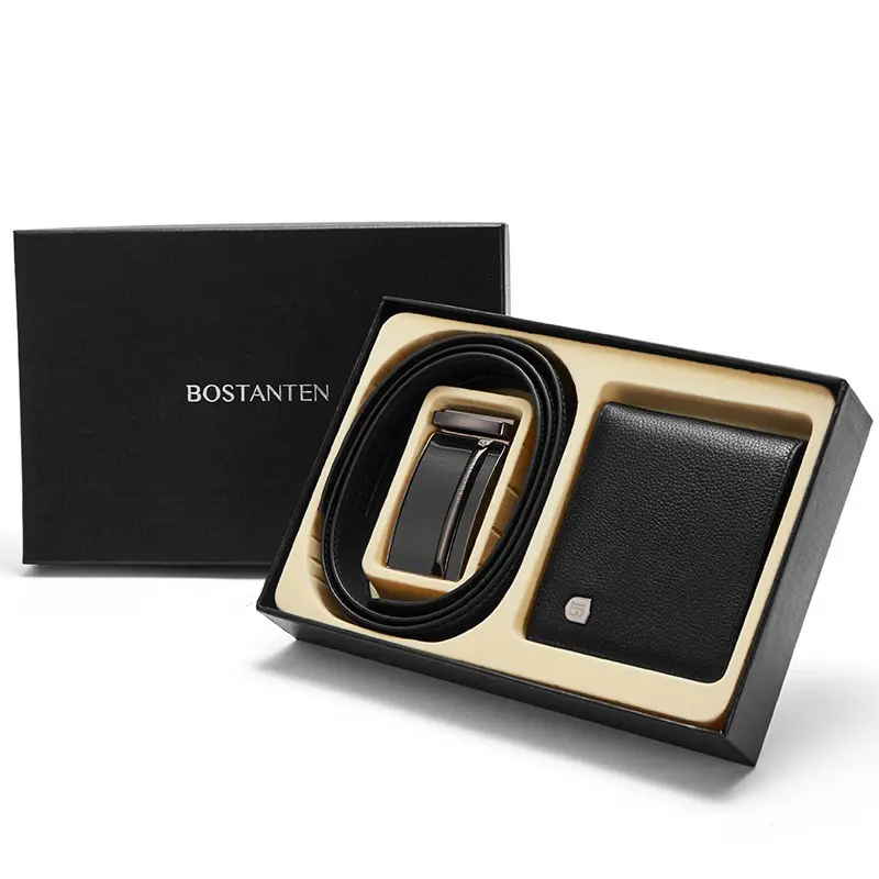 BOSTANTEN Set Kombinasi Dompet Dan Sabuk Kulit Sapi Pria (Kotak+Tas Hadiah) 1
