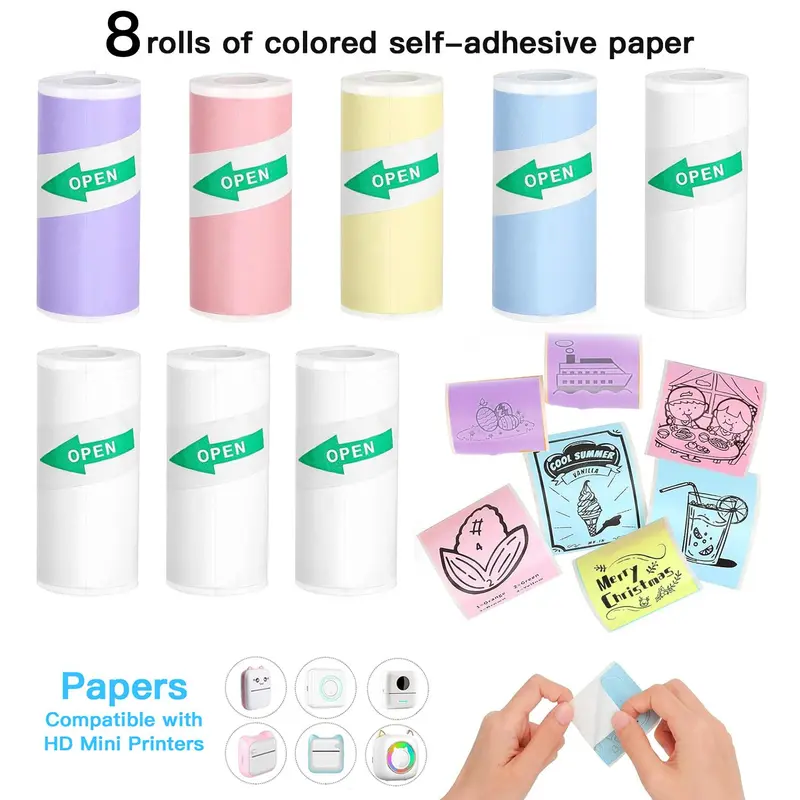 Thermal Printer Paper, 8 Counts/16pcs Self Adhesive Thermal Printer Paper, Portable Label Sticker for Photo, Diary, Memo, Office Stationery & Supplies 2