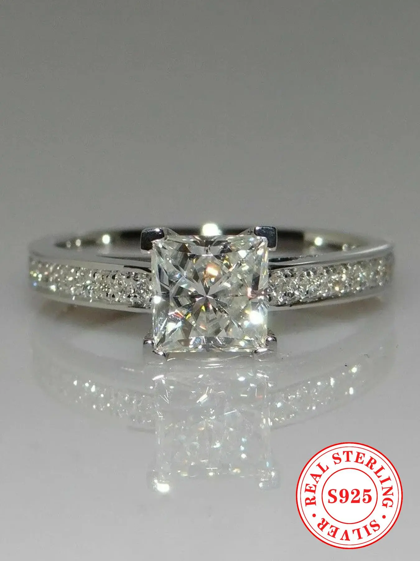 925 Sterling Silver Square Shaped Rhinestone Decorated Silver Ring, Gifts for Girlfriend, Fashion Engagement Ring for Party, Daily Clothing Decor, Exquisite Jewelry for Gift, Christmas Gifts for Girlfriend, Valentine's Day Gift