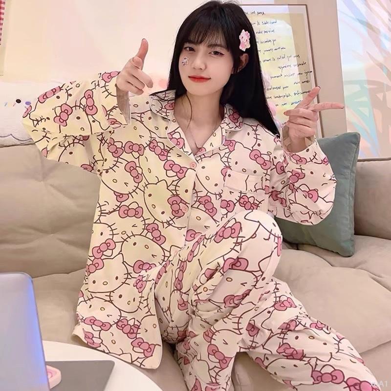 Đồ bộ pijama nữ mặc nhà dài tay quần dài hoạt hình dễ thương Kate thô (msp01)  ngủ  hello  kitty  đồ  cổ  vuông Combo sịp DéP Sục Hở do  bolatin  bánh  bao đũi  xốp 5