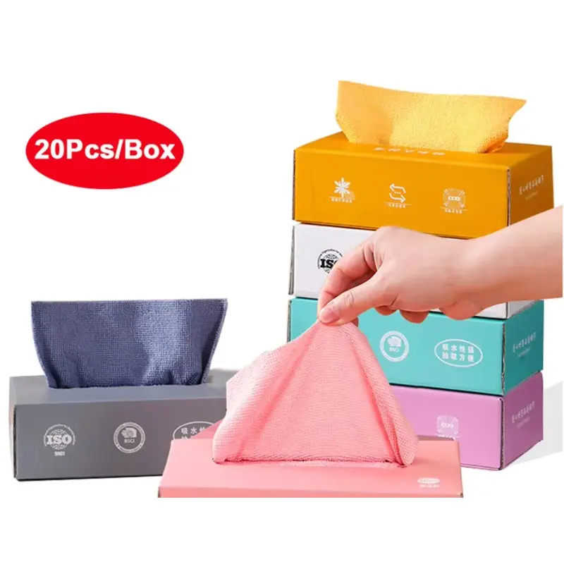 Microfiber Cleaning Cloth Thickened Magic Wipe Home Kitchen Car Cleaning Rag Reusable Extractable Rag Wipes in 20PCS/Box
