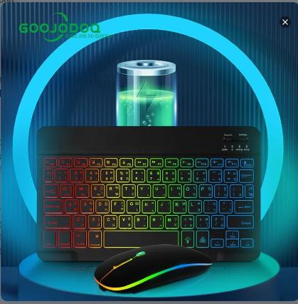 GOOJODOQ Combo Bàn Phím Chuột Bluetooth Không Dây LED Màu 10 Inch GOOJODOQ Cho Điện Thoại, Máy Tính Bảng Và Máy Tính Xách Tay.