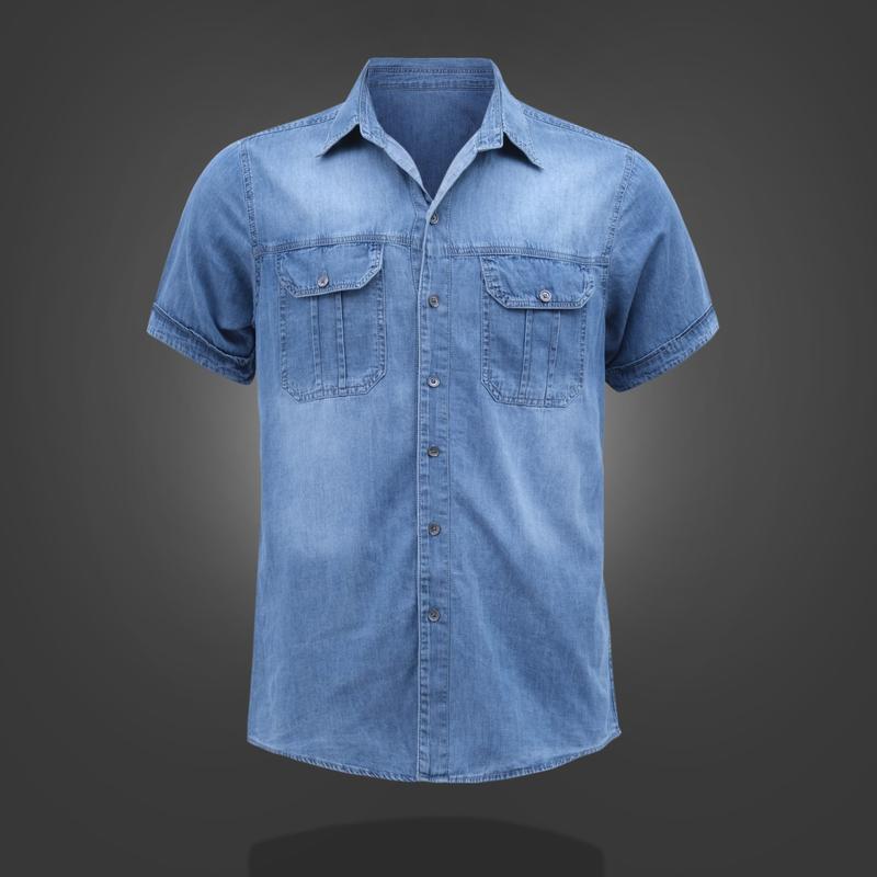 Áo Sơ Mi Jean Demin Nam Tay Ngắn Siêu Hot 2024 Áo Khoác Denim Menswear Có Túi Có Cổ