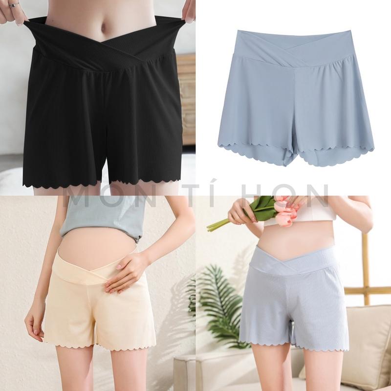 Quần Đùi Váy Bầu Cạp chéo Thun Tăm Lạnh , ống rộng chống lộ, mặc nhà, co giãn tốt - Size M/L/XL/XXL