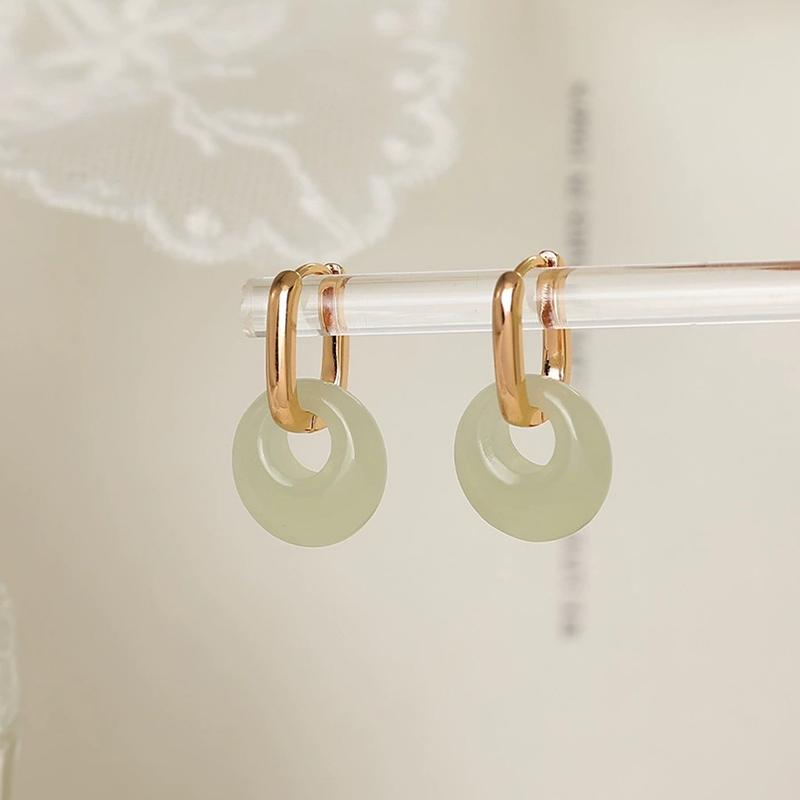 Khuyên Tai Tròn, Màu Vàng Tinh Tế Dành Cho Nữ, Mặt Dây Chuyền Ngọc Bích Hòa Điền Giả, Phụ Kiện Khóa Tai, Tuyệt Vời Làm Quà Tặng 9