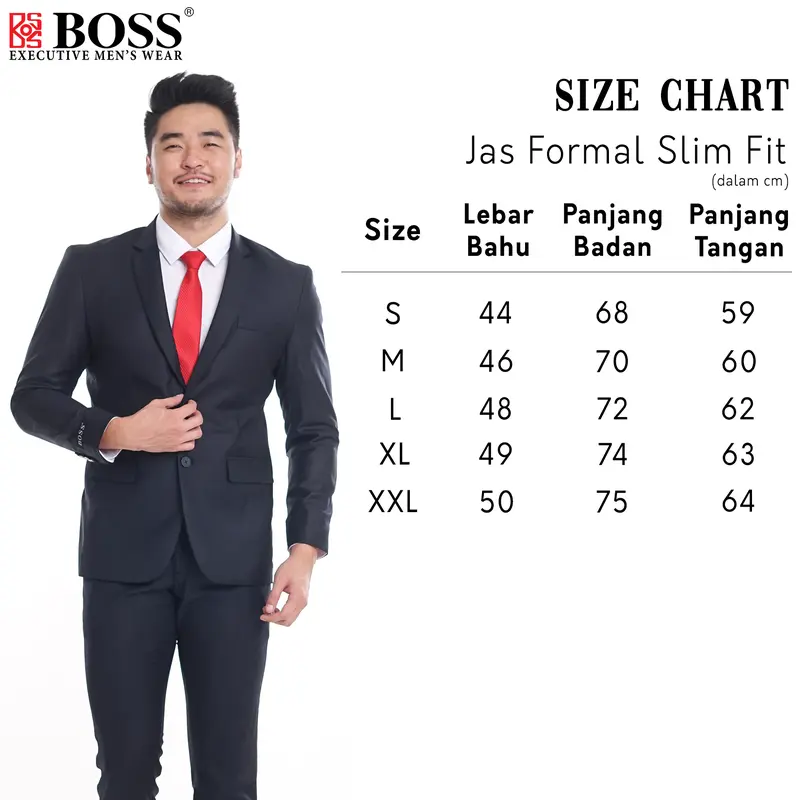 BOSS Setelan Jas Formal Pria Slim Fit RJB Hitam 8