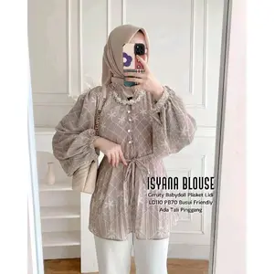 Isyana Blouse Ceruty Babydoll Plisket Lidi Baju Atasan Wanita Muslim Fashion Perempuan Dewasa Remaja Cewek Putri Ibu Modern Terbaru Pakaian Muslimah Busana Santai Sehari hari Modis Simple Nyaman Kekinian Jalan Gaul Viral Casual Kasual Cantik Kuliah COD
