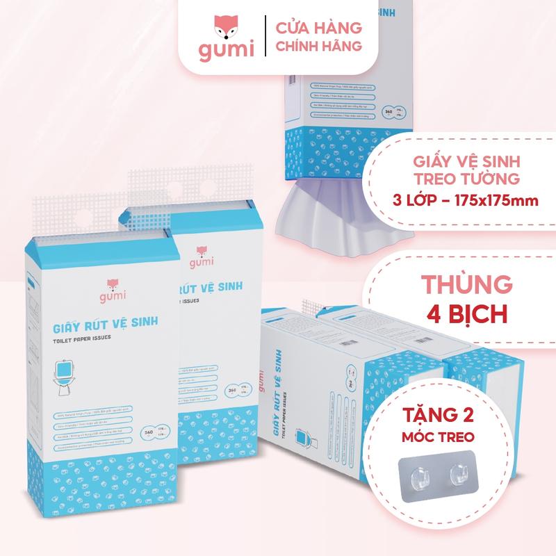 THÙNG 4 TÚI GIẤY VỆ SINH TREO TƯỜNG 360 TỜ GIẤY 3 LỚP TIỆN LỢI BỘT GỖ NGUYÊN SINH KHÔNG TẨY TRẮNG,