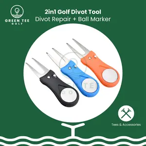 Green Tee Golf 2in1 Divot Repair Tool + Magnetic Ball marker Pitchfork Foldable