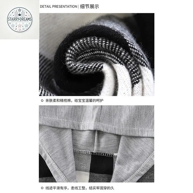Áo khoác sơ mi kẻ sọc, dài tay, có mũ trùm đầu, dành cho trẻ em, 70-150cm 4