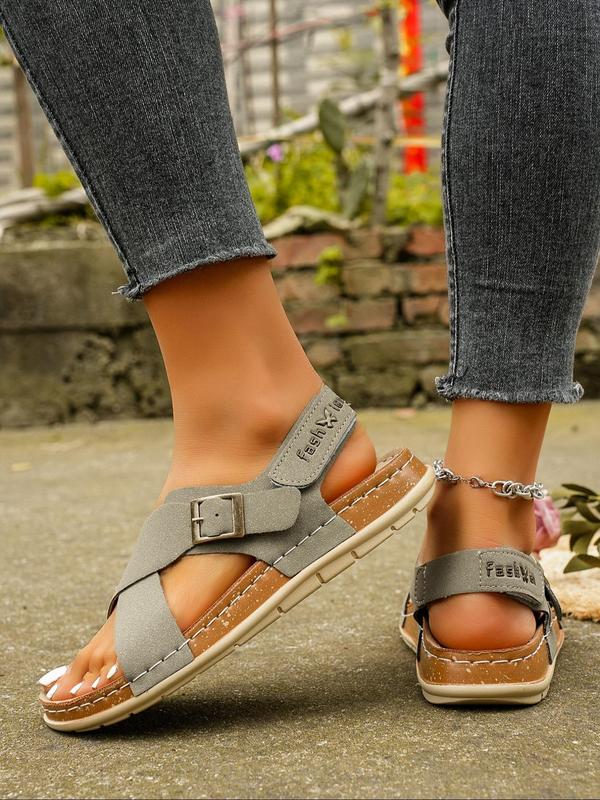Women's Solid Color Criss Cross Strap Slip on Sandals, Casual Comfortable Buckle Flat Sandals for Summer, Female Pu Leather Shoes for Daily Wear 7
