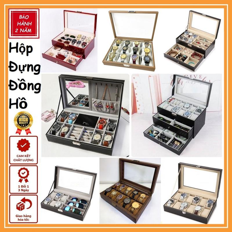 Hộp Đựng Đồng Hồ Nhiều Ngăn Vỏ Da - Vỏ Gỗ Cao Cấp - Hộp Để Trang Sức, Mắt Kính, Đồng Hồ Có Nắp Chống Bụi Giá Rẻ