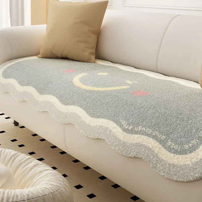 Đệm Sofa, Thiết Kế Bất Đối Xứng Chất Liệu Giả Cashmere, Đệm Ghế Sofa, Chống Trượt, Sofa Da, Khăn Bọc Đặc Biệt, Phong Cách Ins 6