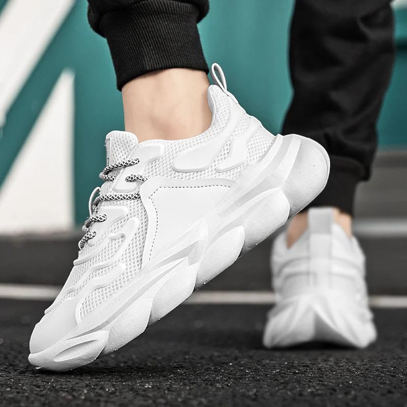 Scarpe da ginnastica casual alla moda da uomo personalizzate, bianche e nere, in rete spessa, traspiranti, sportive, da corsa, per uomo, scarpe sportive da corsa_voghion.com