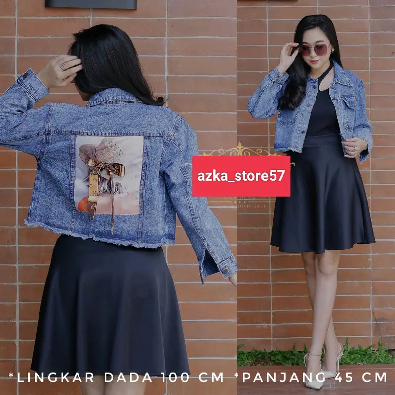 Jaket Crop Jeans Wanita Pita Belakang//Pita Emblem 3D//Jaket jeans Jumbo  Cewek  Denim Oversize Panjang Hitam Blazer 3