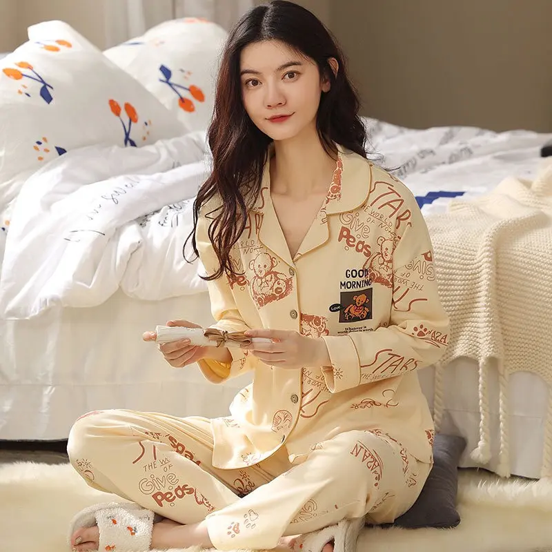 [TD10]Bộ Ngủ Dài Tay Nữ Pyjama, Bộ Mặc Nhà Dễ Thương Chất Liệu Cotton Thu Đông 2023( Hàng Quảng Châu Cao Cấp) A06