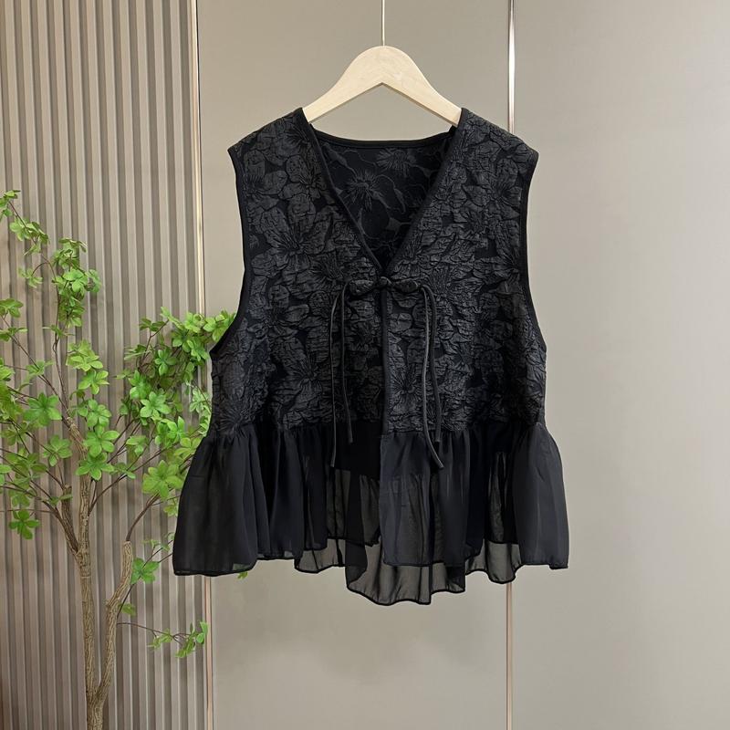Áo Vest Dễ Phối Đồ Phong Cách Mùa Thu, OOTD, Ren Thanh Lịch Và Giá Cả Phải Chăng, Thiết Kế Không Tay Số Lượng Ít Thời Trang Thường Ngày Màu Đen 0