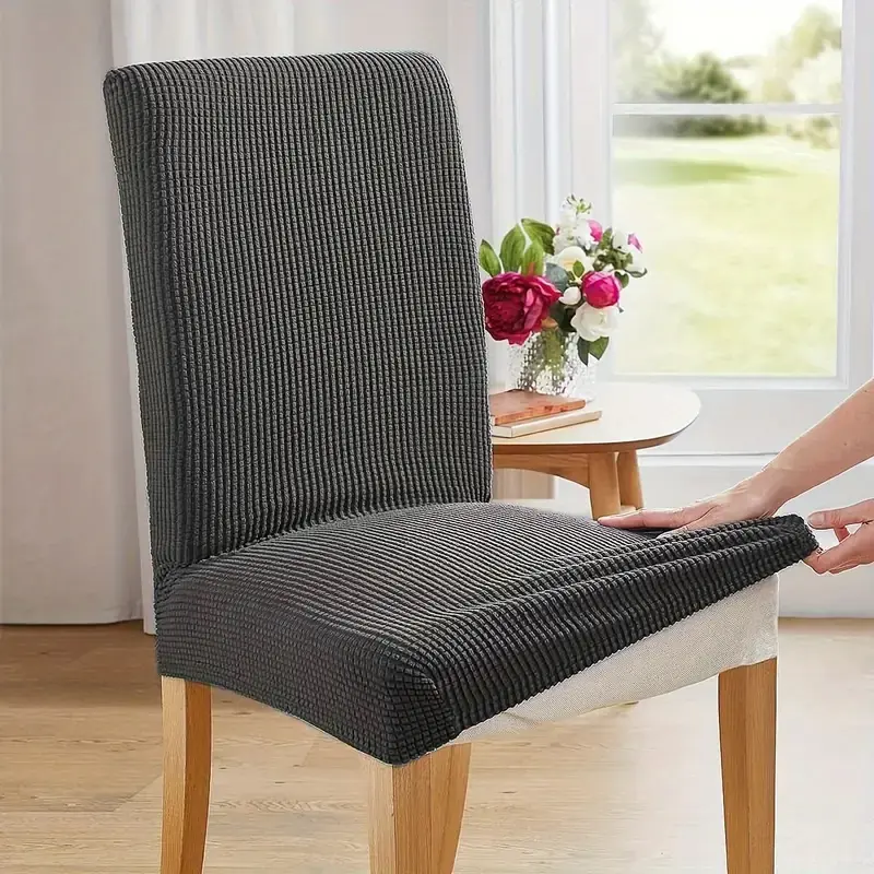 Stretch Spandex Dining Chair Covers - Bubble Lattice Slipcover With Skirt - Universal Fit