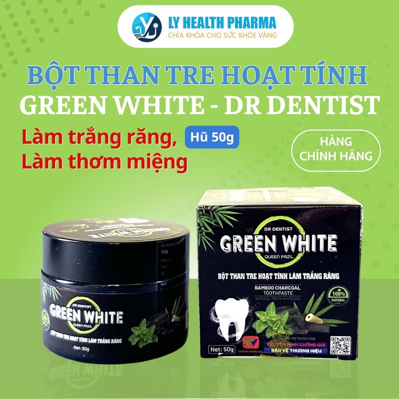 Bột than tre hoạt tính trắng răng Green White DR DENTIST: thơm miệng, hương bạc hà - Lọ 50g