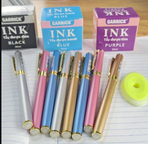 Combo 2 Bút Máy Xóa Được Ngòi Kim Tinh Lá Tre Viết Thanh Đậm TẶNG Lọ Mực Xóa 30ml Kèm Viên Tẩy Mực Bút Mực Tẩy Được Luyện Viết Chữ Đẹp Cho Bé Tiểu Học