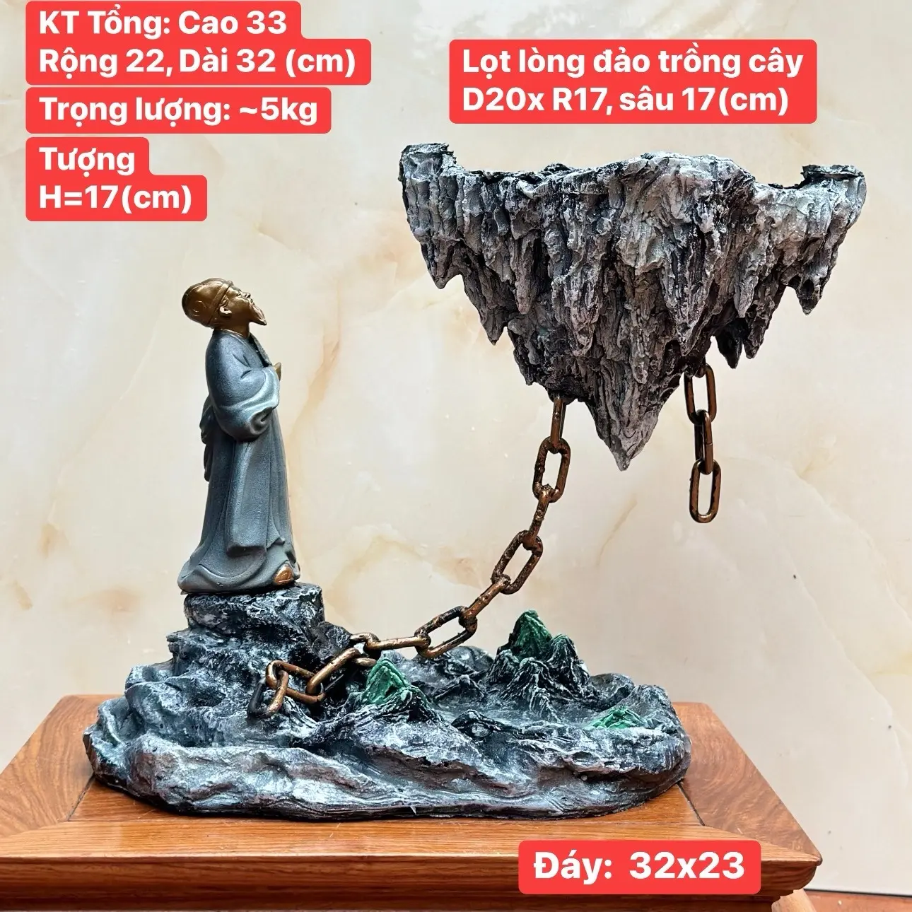 Đảo bay Tiểu cảnh Khổng Minh cầu gió Đông. Đầy đủ tượng Khổng Minh( sản phẩm không kèm cây) tiểu  cảnh