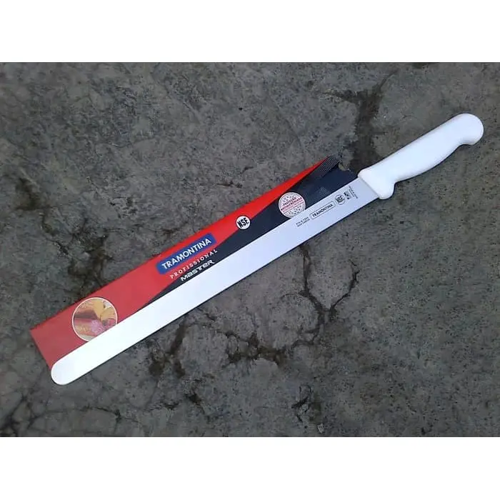PISAU KUE PENGANTIN 12 14 INCH PISAU KEBAB PISAU CAKE PERNIKAHAN PISAU SLICE DAGING TIPIS TRAMONTINA ORIGINAL STAINLESS STEEL POLOS TAJAM  Kebab Knife atau Pisau pengantin ini salah satu pisau dapur multiguna yang sangat sering digunakan untuk memoton