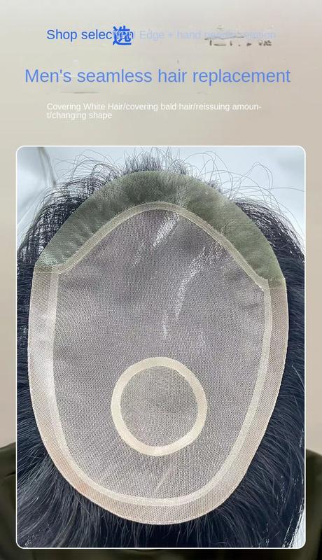 Product Introduction of Wig Men's Real Hair New Brush Cut Ultra-Thin Hand Woven Delivery Needle Biological Scalp Invisible Seamless Men's Wig Set 3