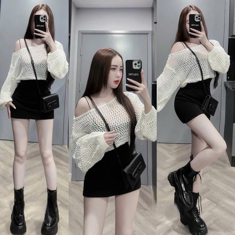 Set đầm 2 dây ôm body TRANG CLOTHINGG set nhún sườn dáng ngắn kèm áo len tay dài ngắn cực hot HÌNH THẬT Ở CUỐI