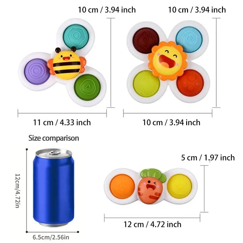 Baby Suction Cup Spinning Top Bath Toy, 3 Counts Colorful Spinning Top Toy, Birthday Gifts, Sensory Toys, Interesting Toys, Fidget Toys 1