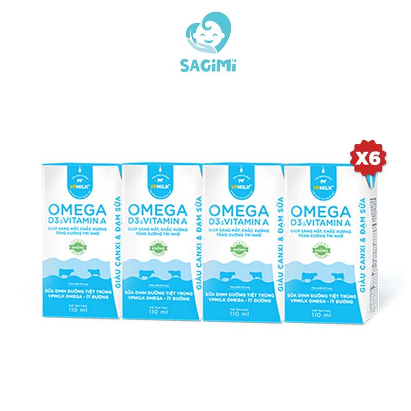   24 Hộp  Sữa Dinh Dưỡng Tiệt Trùng VPMilk Omega ÍT ĐƯỜNG dạng hộp 110ml 