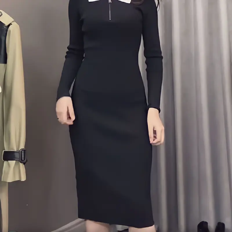 Váy Đen Trơn Cổ Trắng Sang Trọn Thanh Lịch 5