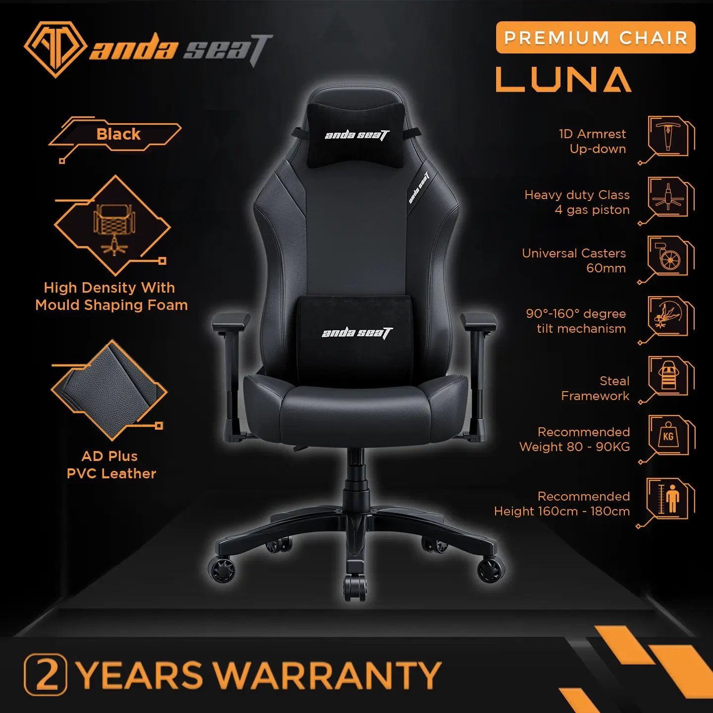 AndaSeat Luna L Series Premium Kursi Gaming Chair - Black