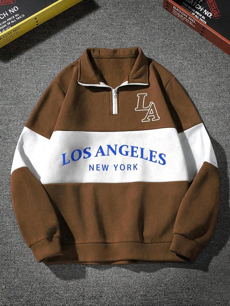 Product Introduction of Men's Regular Fit Letter Print Contrast Binding Sweatshirt, Casual Long Sleeve Hoodie for Fall & Winter, Men's Clothes for Daily Wear, Tops 2