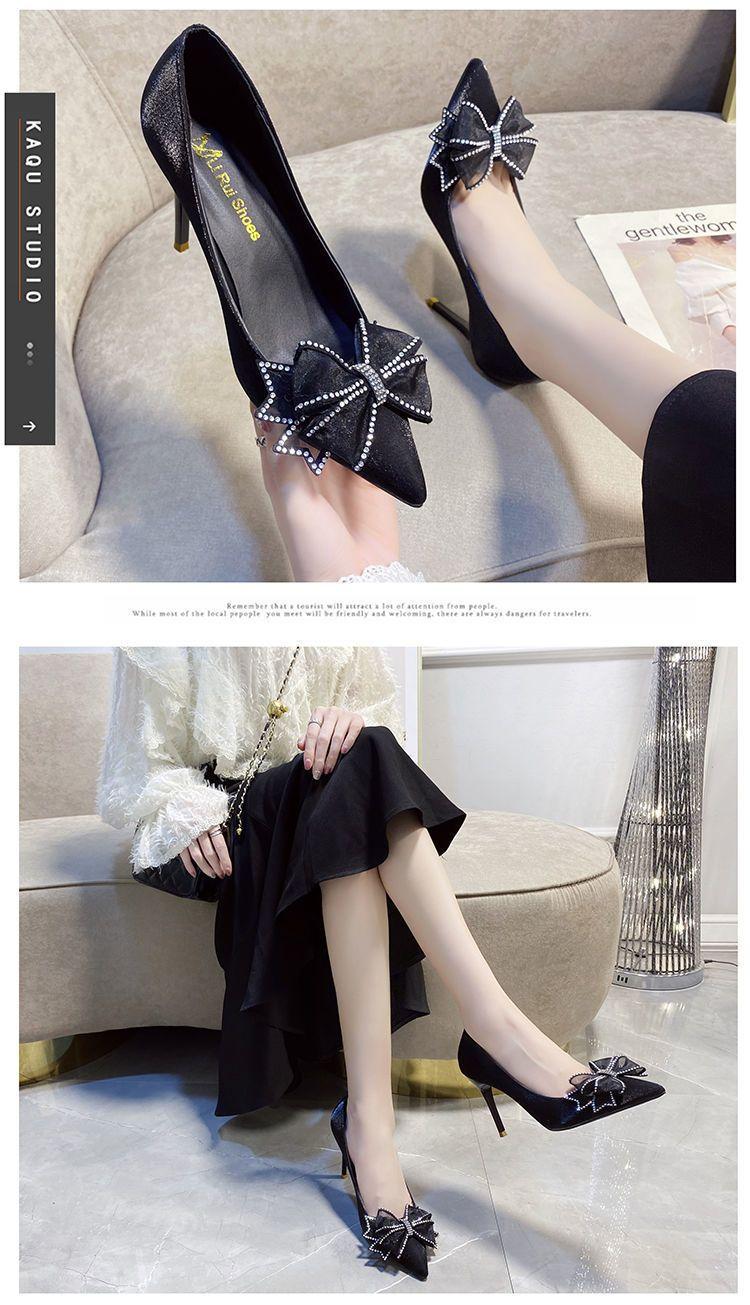 Product Introduction of Giày cao gót nữ, giày cưới cô dâu mới, váy nơ, mũi nhọn, phù dâu, giày cưới pha lê 16