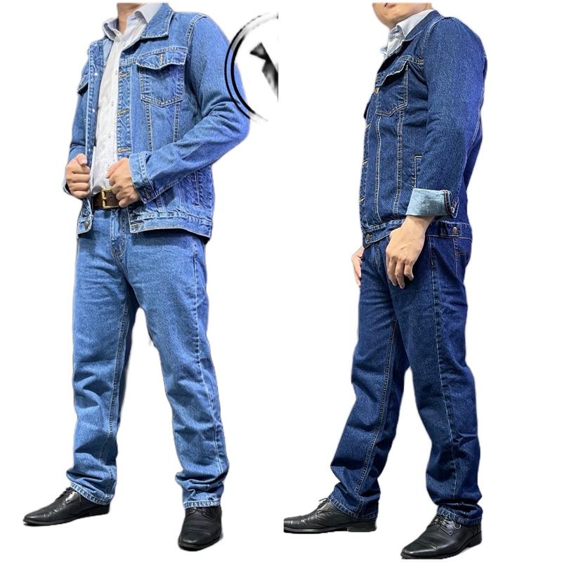 Combo Áo Khoác Jeans và Quần Jeans Nam Trung Niên Không Co giãn Vải Loại 1 Menswear Pants Có Túi