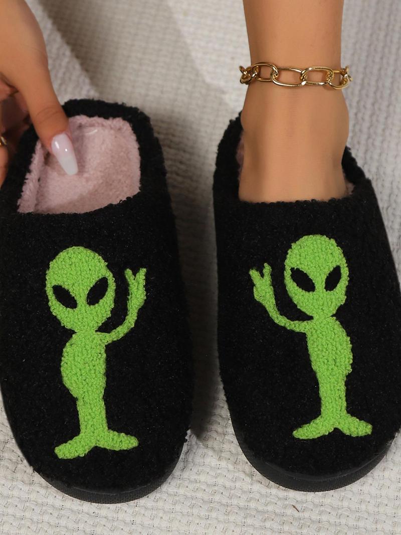 Product Introduction of Women's Cute Cartoon Alien Pattern Plush Slippers, 1 Pair Casual Soft Comfortable Home Slippers, Warm Slippers for Indoor & Outdoor Use for All Seasons 17